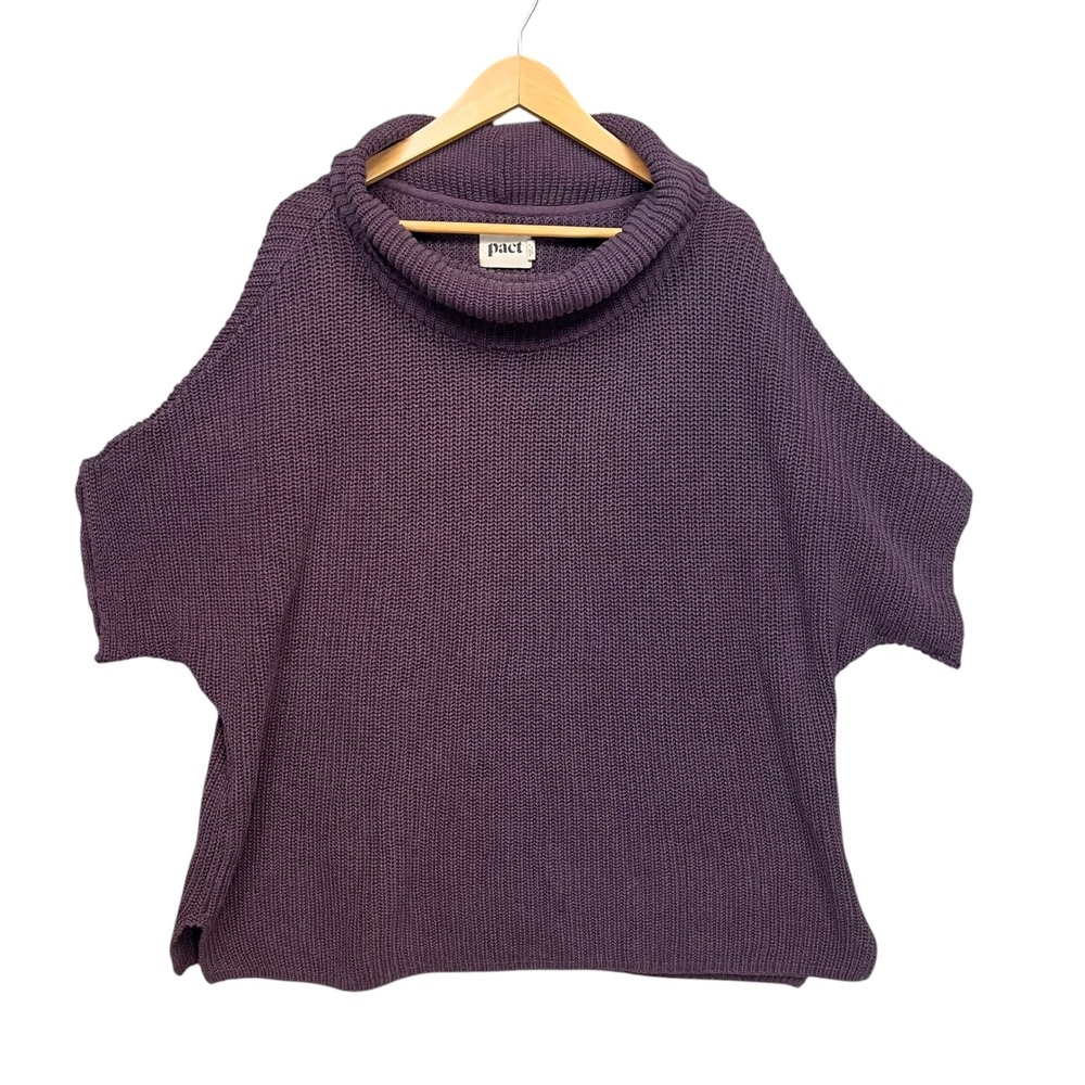 Pact Organic Cotton Cowl Neck Oversized Sweater Purple Short Sleeve OS